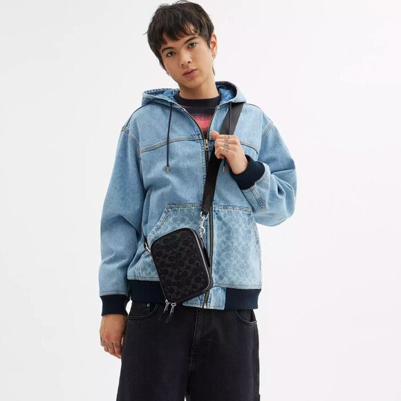 Coach CAJ44 Stanton Crossbody In Signature Denim Silver /Black - Picture 2 of 11